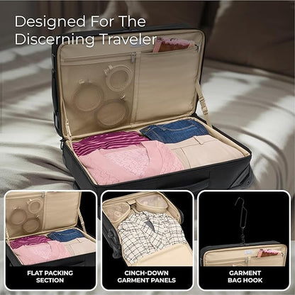 Briggs & Riley 22" Carry-On 2-Wheel Garment Bag - Carry On Luggage for Travel, Suitcases with Wheels, Softside Rolling Bag for Men & Women, Built in Hook for Clothes - Baseline Collection, Black