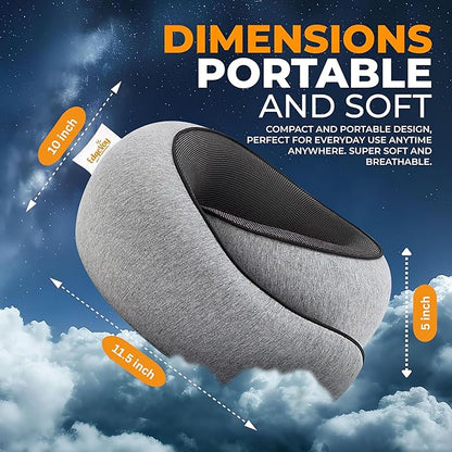 EdgeVoy™ Travel Neck Pillow, Memory Foam Travel Pillow for Airplanes, 360º Ergonomic Design, Asymmetrical Sides, Washable Modal Cover, Ideal for Travel, Car Rides, & Home Use (Gray)