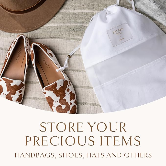 Hayden Hill Luxury Organic Cotton Dust Bags For Handbags - 6 Pack (Med-Large) - Handbag, Purse and Shoe Bags for Storage - Certified Carbon Neutral