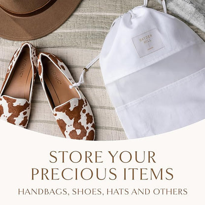 Hayden Hill Luxury Organic Cotton Dust Bags For Handbags - 6 Pack (Med-Large) - Handbag, Purse and Shoe Bags for Storage - Certified Carbon Neutral