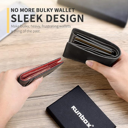 RUNBOX AirTag-Wallet-Mens-Slim-RFID Blocking Wallets Leather with Bill Compartment Air Tag Bifold Card Holder Wallet Gifts for Men Dad