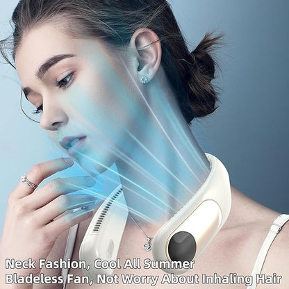Portable Neck Fan,Personal Wearable Bladeless Fan,LED Display,4-Speeds,6000mAh USB Rechargeable,360° Strong Cooling Wind,Hands Free,Long Lasting,Birthday Gifts for Men Women Dad Mom (Light grey)