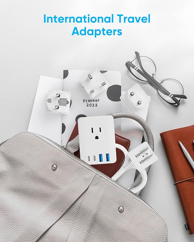European Travel Plug Adapter, 5ft Detachable Extension Cord with Type C/G/E/F Plug Kit, 4 AC Outlets, 4 USB Ports (2 USB C), UK Germay France Greece Travel Plug Adapter