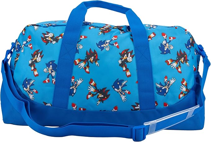 Sonic The Hedgehog & Shadow Duffle Bag, 16 inch Travel Sleepover Weekender Bag for Girls & Boys, Blue