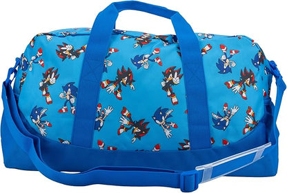 Sonic The Hedgehog & Shadow Duffle Bag, 16 inch Travel Sleepover Weekender Bag for Girls & Boys, Blue