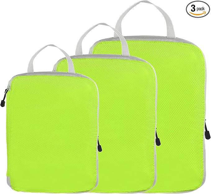 PATIKIL Compression Packing Cube for Travel, 3 Set Waterproof Nylon Luggage Organizer Bags Lightweight Compression Cube for Outdoor Suitcases Backpack, Green