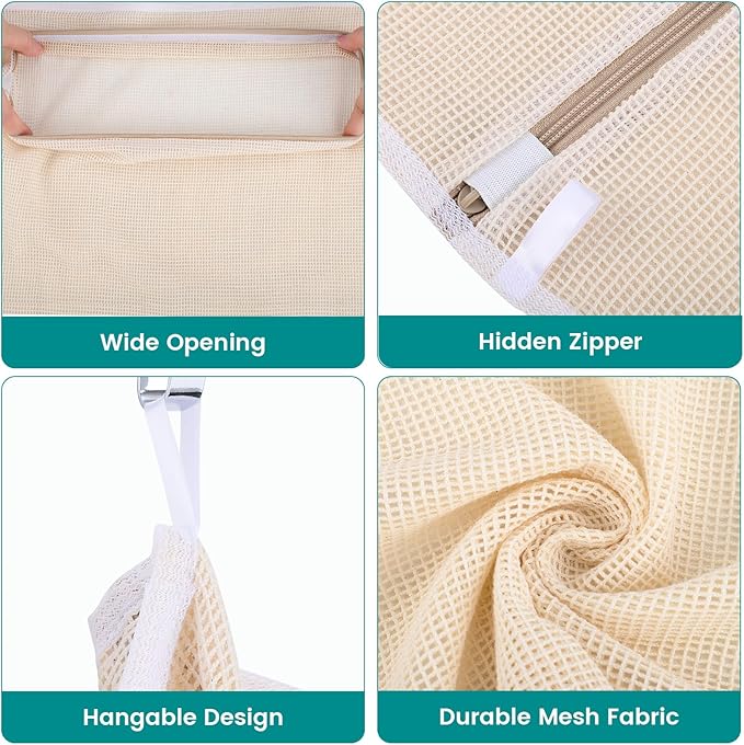 4Pcs Durable Cotton Mesh Laundry Bags for Delicates, 20×24inch Large Breathable Laundry Mesh Wash Bags with Sturdy Zipper for Delicates, Clothes, Pants, Underwear, Bra, Socks (XL)