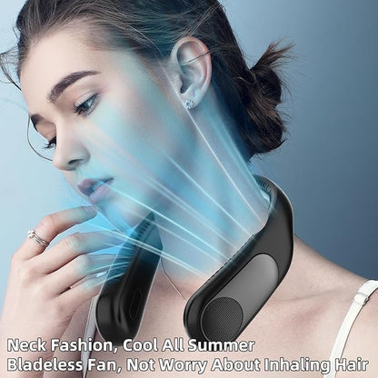 Portable Neck Fan,Personal Wearable Bladeless Fan,LED Display,4-Speeds,6000mAh USB Rechargeable,360° Strong Cooling Wind,Hands Free,Long Lasting,Birthday Gifts for Men Women Dad Mom (Black)