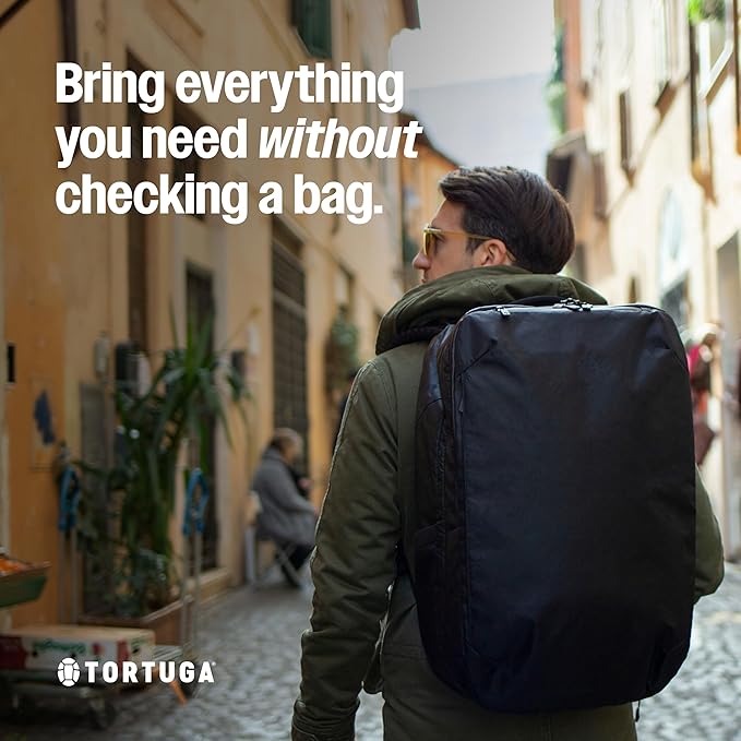 Tortuga 40L Travel Backpack Pro, Black - Large Carry-On Travel Backpack for Men and Women - Durable, Comfortable, Easy to Pack, Airline-Approved Bag with Laptop Compartment