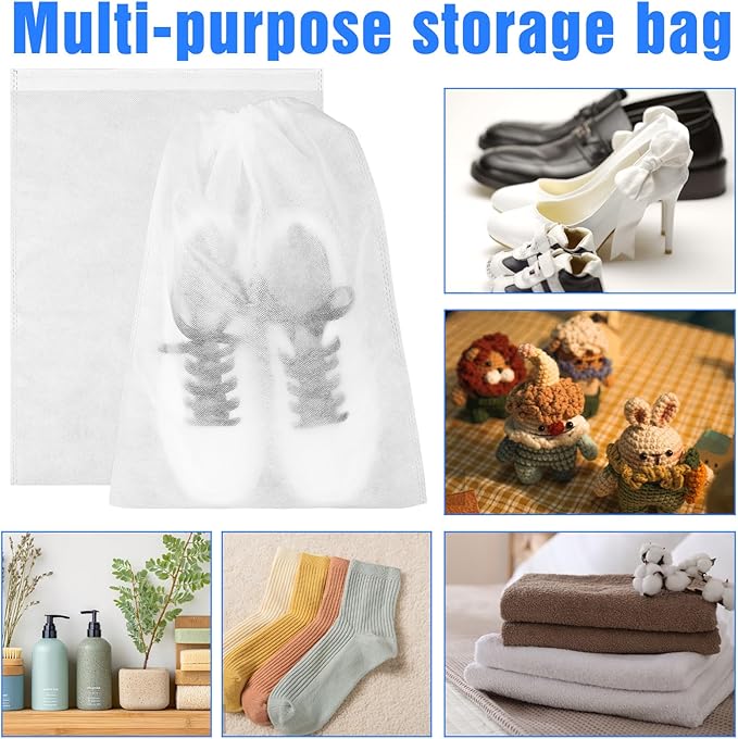 200pcs Dust Proof Shoes Bag Travel Shoe Bags, Non Woven Fabric Handbag Dust Bag, Drawstring Shoe Covers Shoe Bags for Storage Travel Breathable Pouch Portable Storage Organizer (11.81 x 15.75 Inch)