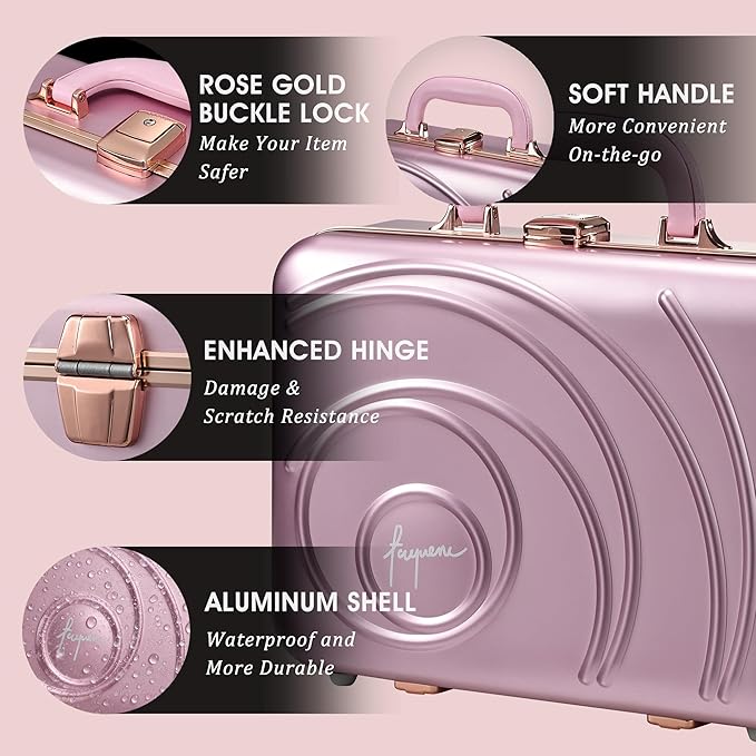 Travel Makeup Case with LED Lighted Mirror 12 Inch Portable Makeup Box Organizer Adjustable Brightness in 3 Colors Cosmetic Storage Case with Dividers Hard Aluminum Shell Vanity Box Pink