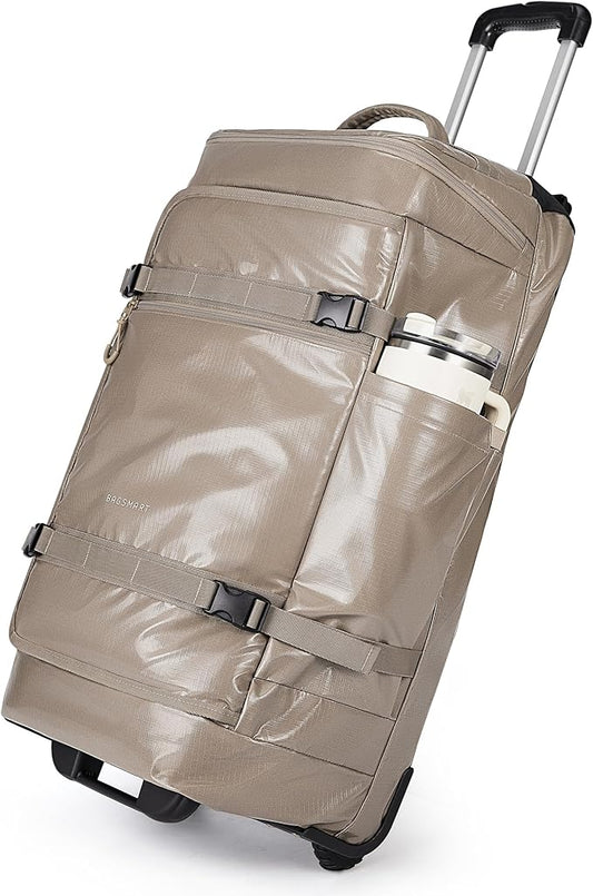 BAGSMART 70L Rolling Duffle Bag with Wheels, Large Travel Duffel Luggage Bag for Men, Water Repellent Heavy Duty for Travel Camp, Camel
