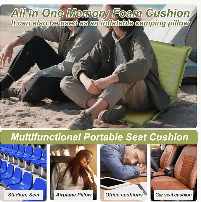 MYDAYS Inflatable Seat Cushion, Portable Stadium Seat Pad, Lightweight Chair Pad for Outdoor, Airplane, Travel, Stadium, Camping & Car