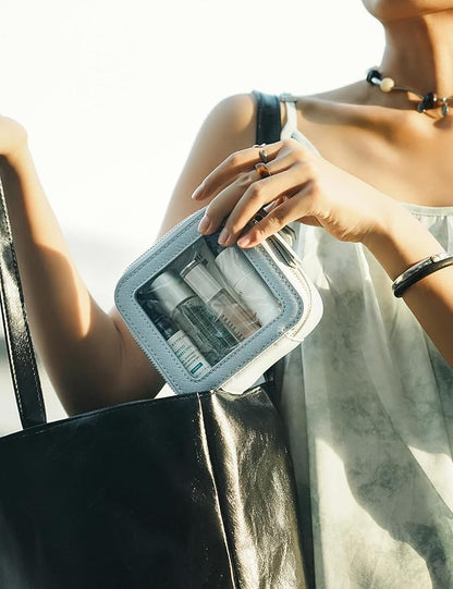 Popvibe Clear Makeup Bag Travel Cosmetic Case Transparent Toiletry Bag with Zipper, Portable Make Up Organizer Traveling Compact Car Bag for Essentials