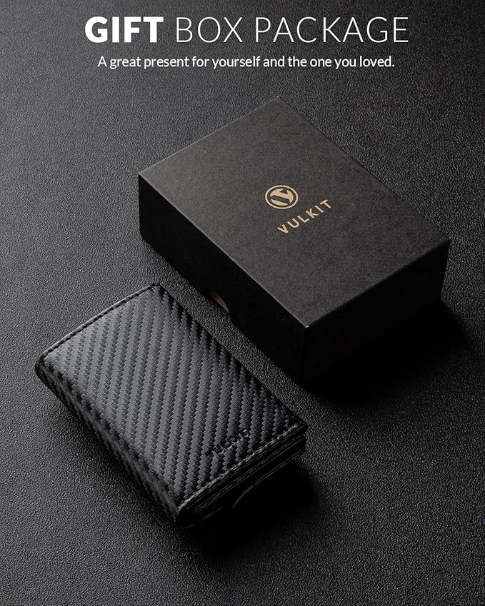 VULKIT Pop up Wallet Minimalist Cash Wallets RFID Blocking Leather Smart Credit Card Holder with Magnetic Closure for Men