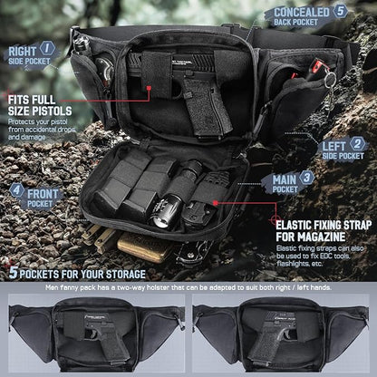 Tactical Fanny Pack for Men & Women, Concealed Carry Fanny Pack for Men, Adjustable Waist Bag, Compact Travel Belt Bag, CCW Fanny Pack with U.S Flag Patch