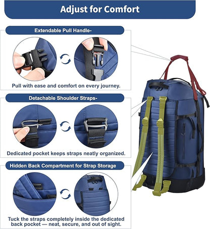 86L Foldable Rolling Duffel Backpack with Wheels - Extra Large Waterproof Travel Bag with Shoe Compartment, Heavy Duty Convertible Luggage for Outdoor, Sports, Airplane Trips