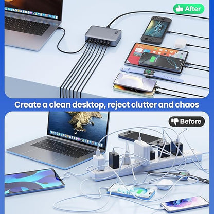 USB C Charger Block 515W[2025 Upgraded] GaN IV 8 Port Fast Charging Station Hub,Dual PD 100W USB C Laptop Charger Compatible with MacBook Pro/Air,iPad,iPhone 16/15,Galaxy S23/S24 Steam Deck Dell XPS