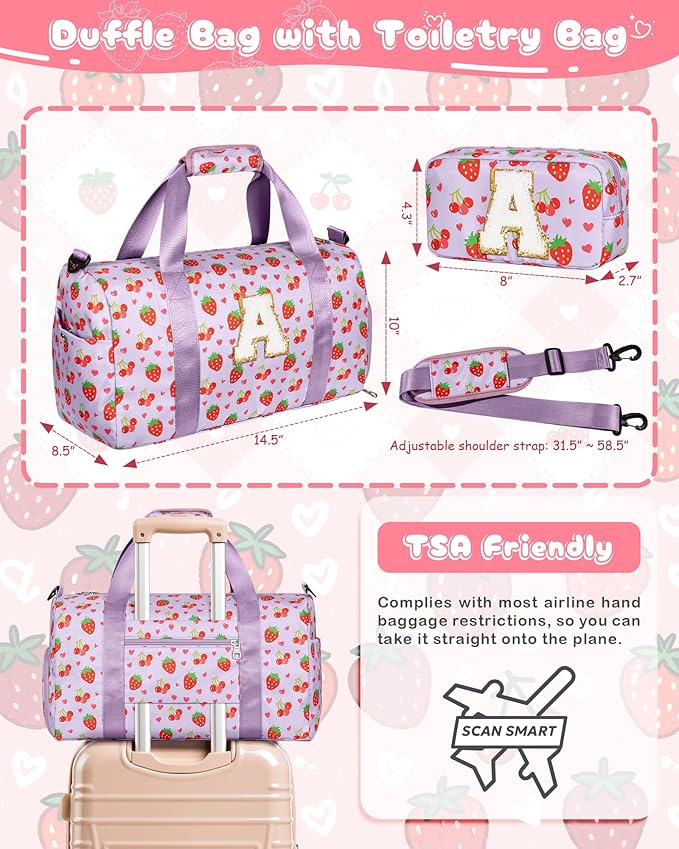 Dance Recital Gifts for 4-8, 8-12 Year Old Girls, Monogram Dance Bag for Girls Kids Teens, Unique Overnight Sleepover Travel Bag with Shoe Compartment, Detachable & Adjustable Strap