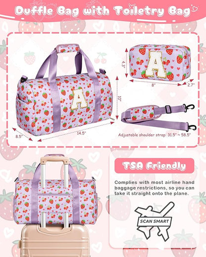 Cute Trendy Stuff for Girls, Personalized Duffle Bag for Kids, Gymnastics Bag with Skin Care Toiletry Pouch, Girls Cheer Up Gift Ideas, Gifts for Birthday, Christmas, Valentines Day, Easter