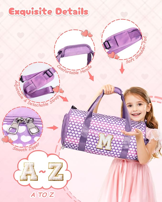 Sweet 16 Gift for Girl, Girls Travel Duffel Bag, Kids Initial Overnight Bags with Shoe Compartment, Personalized Gym Ballet Dance Bag with Makeup Pouch, Preppy Things (Letter Z)