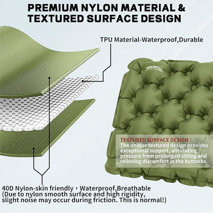 EULANT Inflatable Seat Cushion Lightweight Compact Stadium Seat Pad Camping Travel Air Seat Cushion for Airplane Hiking Bleachers Office Home Sports Events(Green)