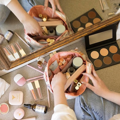 Tiny Twinkle Waterproof Travel Toiletry & Makeup Bag Organizer | Large Capacity Cosmetic Case with Compartments & Handle, A Thoughtful Travel Companion for Women（Flutter