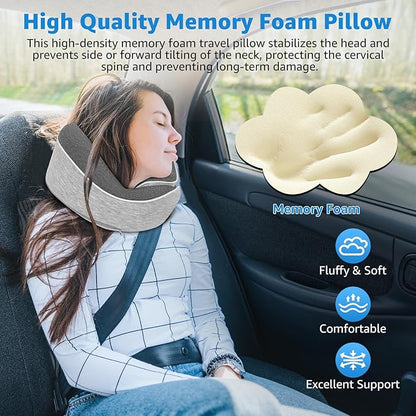 Travel Pillows for Airplanes Ergonomic Memory Foam Neck Pillow for Travel - 360° Head & Neck Support for Sleeping on Flights, Cars, Trains & Office (Gray-2)