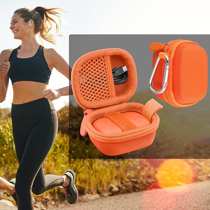 co2CREA Hard Case for Beats Powerbeats Fit with Carabiner Clip, Shockproof Earbuds Storage Box – Protective Travel Cover for Wireless Noise Cancelling Earbuds (Orange Case)