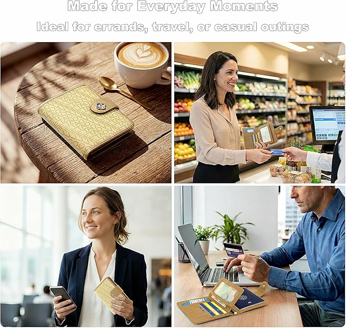 Passport Holder for Travel, RFID Blocking Leather Airtag Wallet for Women Men, Large Passport Cover Essentials Gift, Tickets, Cash, Photo, Sim Card Pen Slot - Apricot