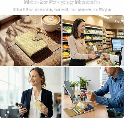 Passport Holder for Travel, RFID Blocking Leather Airtag Wallet for Women Men, Large Passport Cover Essentials Gift, Tickets, Cash, Photo, Sim Card Pen Slot - Apricot