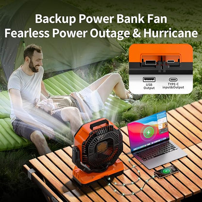 Socool 40000mAh Camping Fan Rechargeable, Battery Operated Portable Outdoor Fan Remote, 136Hrs & 4-Speed Cordless Oscillating, Table Fan with Light & Timer for Tent RV Jobsite Hurricane Power Outage
