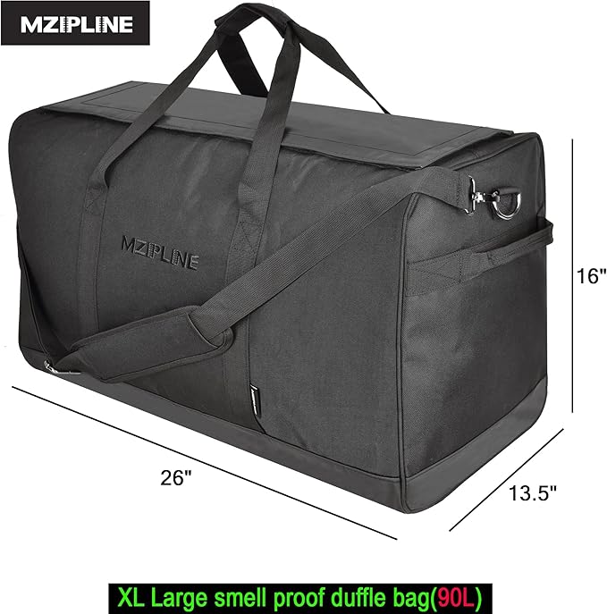 XL Large Duffle Bag-Smell Proof-Resistant Sport Gym Overnight Weekender Bag,Big Capacity Travel Duffel Holdall Bag With Carbon Lining (Black, Large)
