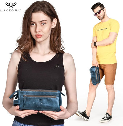 LUXEORIA Genuine Leather Toiletry Bags for Men and Women, Handmade Premium Leather Dopp Kit and Shaving Bag, Cosmetic Bag for Womens and Mens, Travel Essentials & Organizers