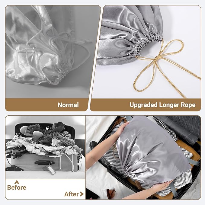 Ewen 7 Pack Satin Shoe Bags Dustproof, 23.6x19.6in Dust Bags for Handbags with Drawstring, Large Travel Essentials Packing Bag, Purse Organizer with Blank Tags for Closet Storage Jewelry Organization