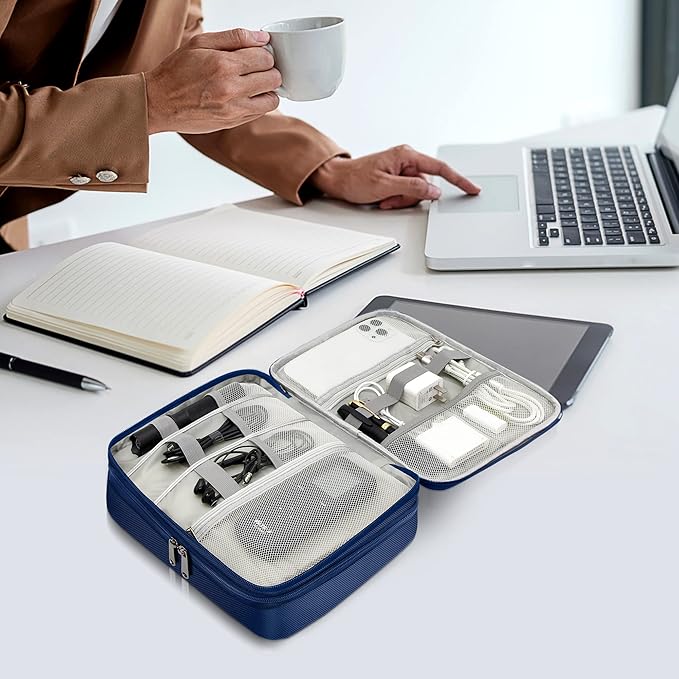 SELLYFELLY Electronics Travel Organizer, Double Layer Cable Organizer Bag Watreproof Electronics Accessories Storage Bag for Cord, Charger, Phone, Power Bank, Hard Drive