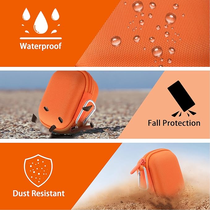 co2CREA Hard Case for Beats Powerbeats Pro 2 with Carabiner Clip, Shockproof Earbuds Storage Box – Protective Travel Cover for Powerbeats Pro 2 Wireless Bluetooth Earbuds (Electric Orange Case)