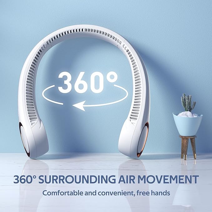 Portable Neck Fan, Hands Free Personal Fan,360° Airflow,3-16 Running Hours, 72 Wind Outlets,4000mAh Battery USB Rechargeable,3-Speeds, Birthday Gifts for Men Women(White)