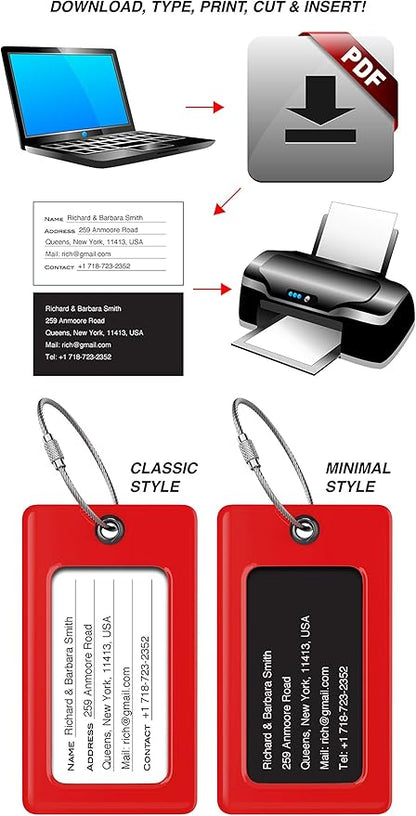 Luggage Tags Business Card Holder by TUFFTAAG - Durable Travel ID Bag Tag, Secure & Flexible, Perfect for Suitcases, Backpacks, and Carry-Ons, Easy Identification (2 Pack, Red 2pk)