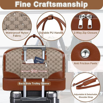 Weekender Bag for Women, Travel Duffel Bag Carry On Overnight Bag with Shoe Compartment Large Nylon Travel Weekend Tote Bag