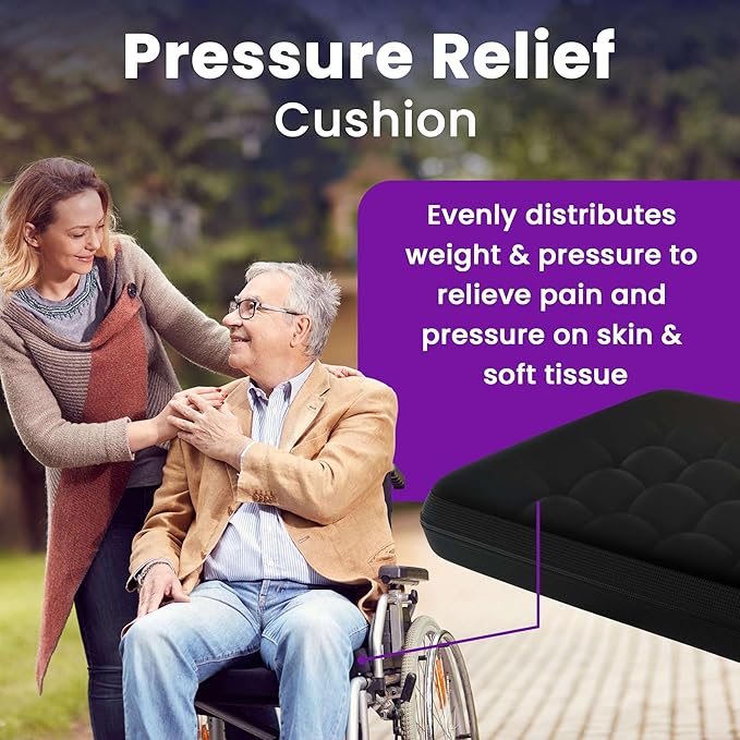 Inflatable Wheelchair Seat Cushion 18 x 18 x 3" - Pressure Sore Relief Air Cushion for Wheel Chair With Interconnected 3" Cells - Breathable Nylon Cover, Includes Pump, Repair Kit - 315lbs Capacity