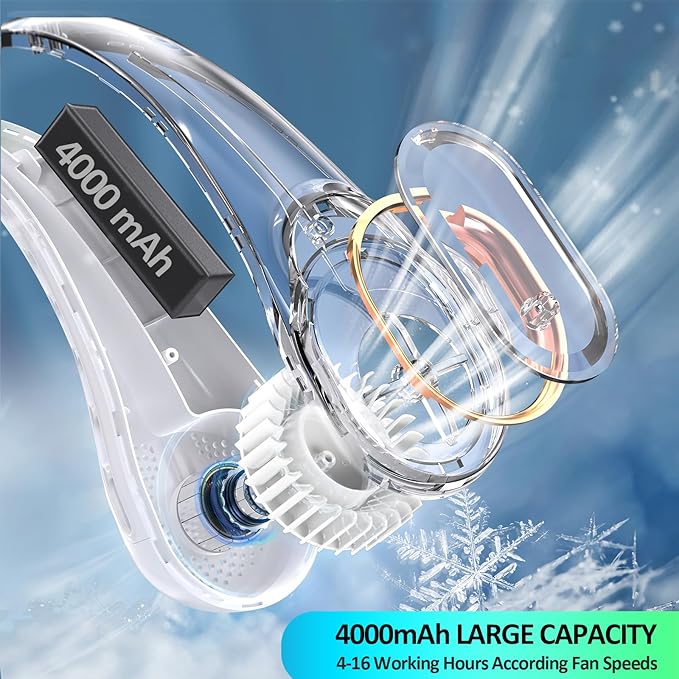 KIDEE Neck Fan, Neck Fans Portable Rechargeable, Upgrade 360° Air Outlet, Super Quiet, 3 Speeds, 4000mAh Personal Bladeless Wearable Fan for Indoor Outdoor Travel-White