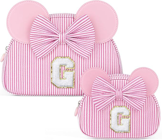 Christmas Gifts for Kids, Personalized Initial Makeup Bag Birthday Gifts for 2 3 4 5 6 7 Years Old Girl Kids Pink Initial Cosmetic Travel Toiletry Bag for Girls Sister Daughter Pink G