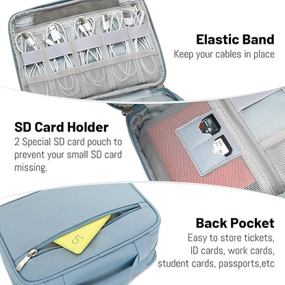 Lanola Travel Cable Organizer Bag, Electronic Accessories Case Portable Double Layer Cable Storage Bag for Cord,phone,Charger, Flash Drive,SD Card,Phone,Power Bank,Personal Items - Grey