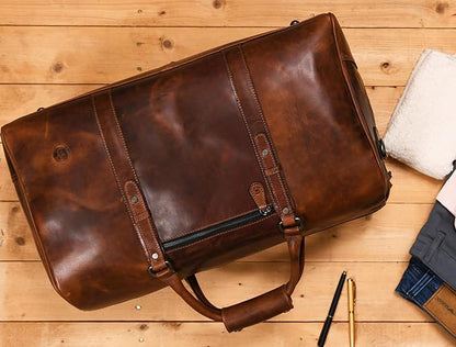 Leather Duffel Bag for Men & Women Travel, Weekend, Overnight, Gym Bag