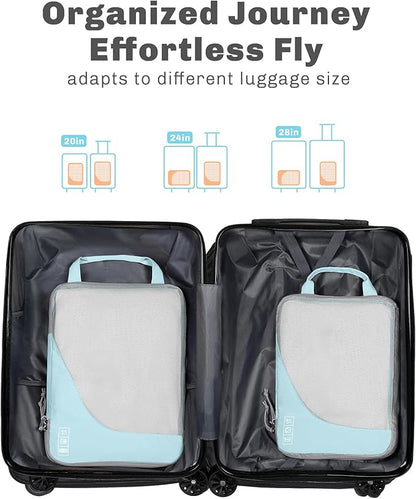 Hynes Eagle 6 Set/ 4 Set/ 2 Set Compression Packing Cubes Travel Essentials Lightweight Nylon Luggage Suitcase Organizer Bag Light Blue 2PCS