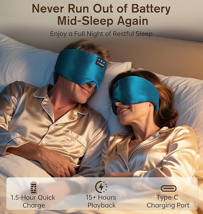 LC-dolida Luxurious Silk Soft Sleep Mask, Sleep Headphones with Bluetooth 5.4 for Side Sleeper, Total Blackout Eye Sleeping Mask for Women and Men, Ideal Gift for Restful Sleep, Travel(Dark Green)