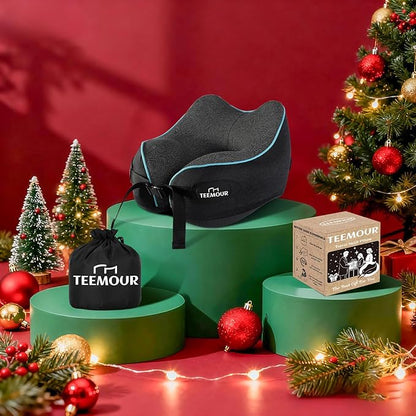 Teemour Neck Pillow for Traveling, Travel Neck Pillows for Airplanes, Stocking Stuffers, Memory Foam Airplane Pillow for Long Flight, Travel Essentials, Birthday Gifts for Women Men Mom