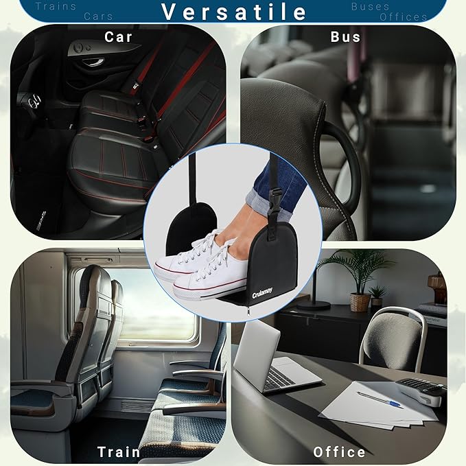 Anti-Squeeze Airplane Foot Hammock for Plane Travel with Flat Base and Memory Foam, Adjustable Leg Hammock for Airplane Travel, Leg Rest for Long Flights, Portable Foot Rest for Under Desk at Work