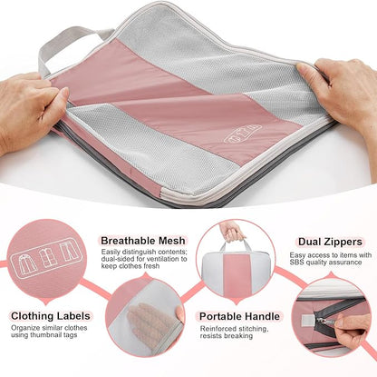 10 Set Compression Packing Cubes for Travel Essentials,Compressible Expandable Packing Cubes for Suitcase,OlarHike Luggage Organizer Bags for Travel,Handy Helper for Organizing Clothes(Light Coral)